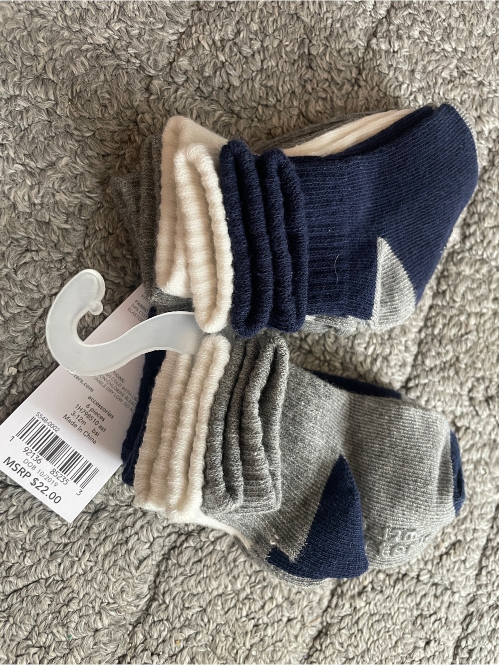 Toddler  6-Pack Ankle Socks - Navy, Gray & Cream